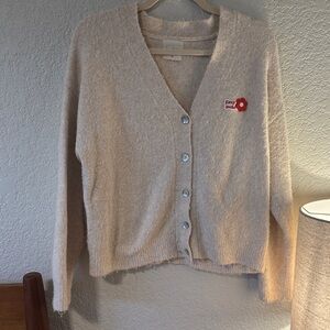 Elegant Beige Cardigan with Embroidered Detail